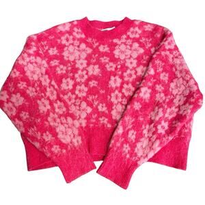 Zara Fuschia Pink Floral Oversized Cropped Sweater Size M